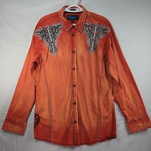 ROAR Signature Button Up Shirt Mens Large Long Sleeve Embroidered Y2K Western